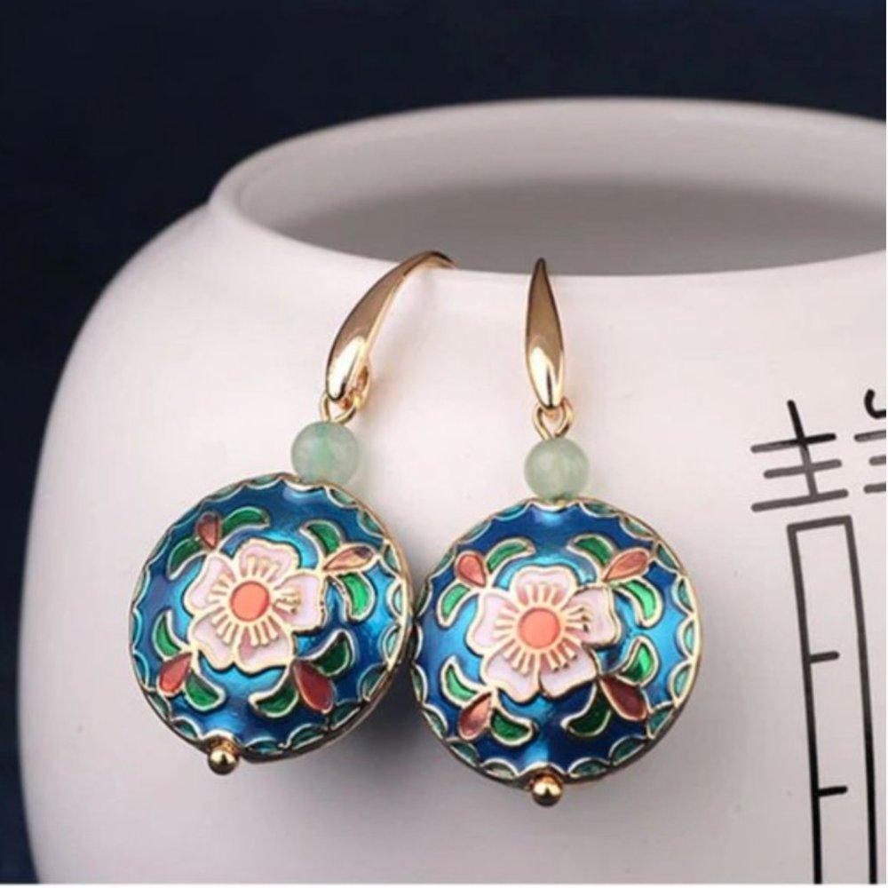 NEW 14 Gold Plated Flower Vintage Venturine Earrings Last One - Picture 9 of 16